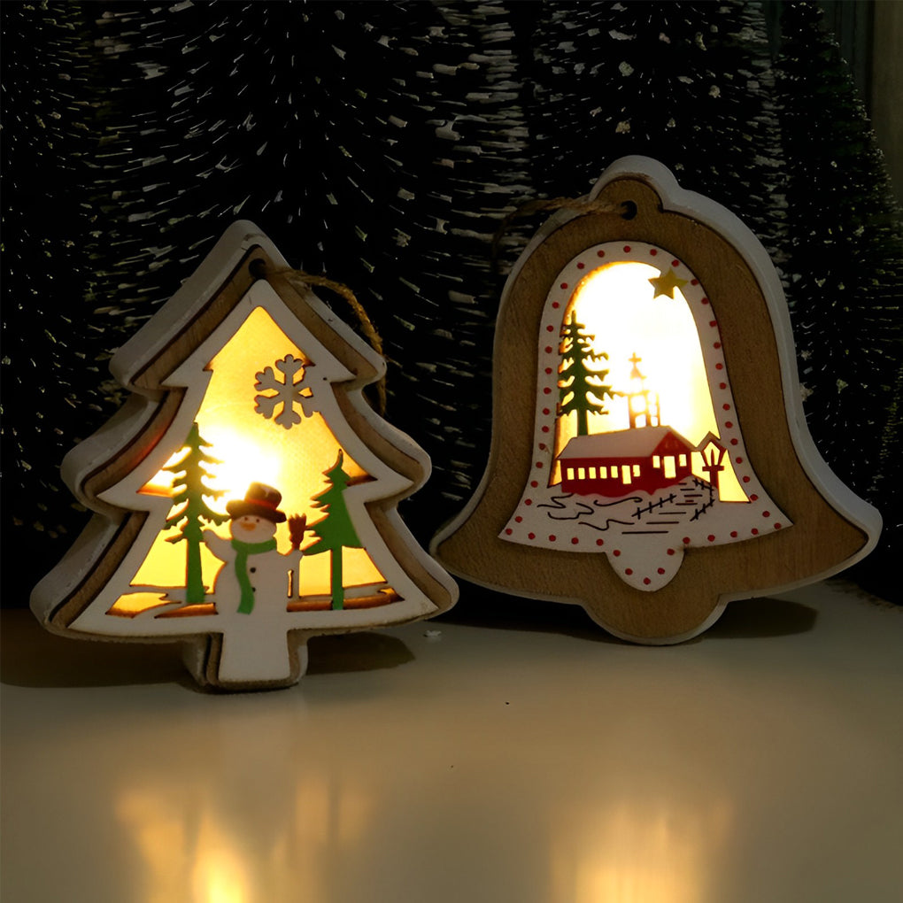 Soraya | Wooden Christmas Ornaments | Set of 2, Button Battery, Modern
