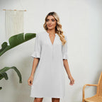 Cassia | Women V-Neck Knee Length Dress Ruffle Detail