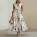 Women Flowy Midi Dress Pleated