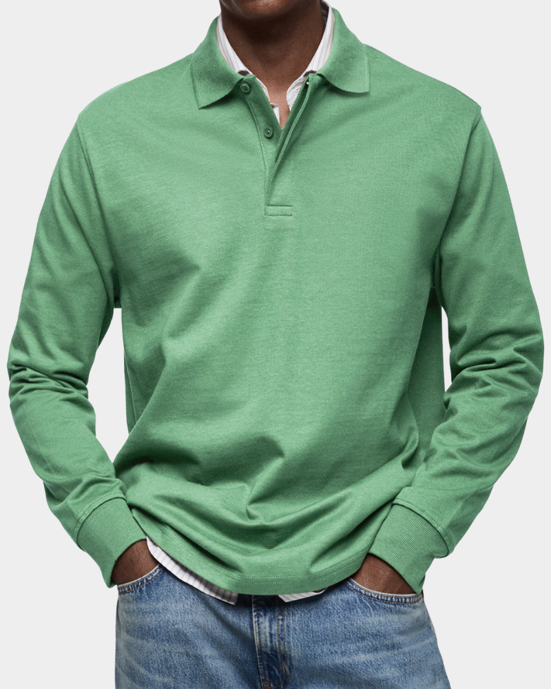 Men Polo Shirt Long Sleeve Stretch Breathable Winter Knit Top