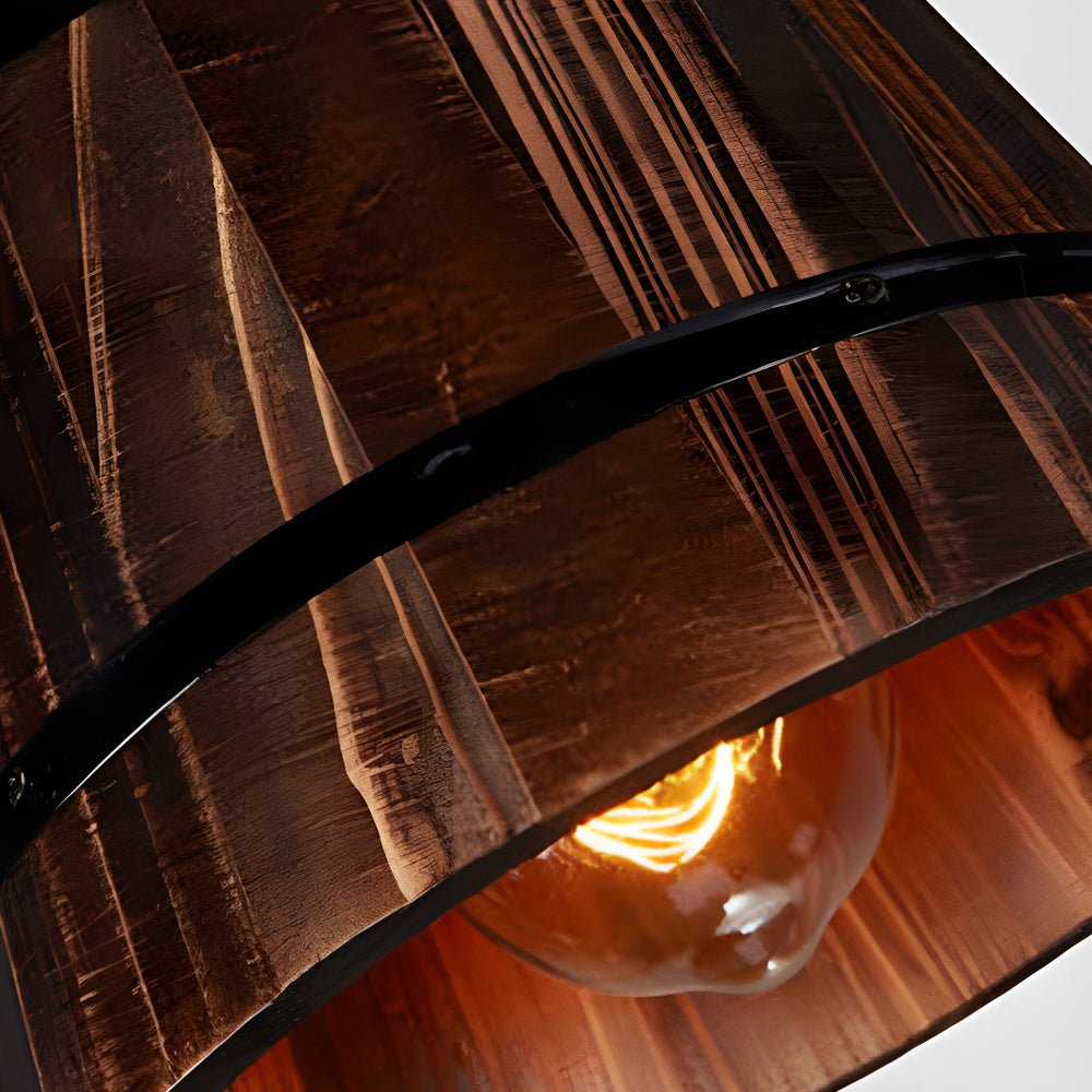 Anouk | Pendant Lamp | Rustic Wooden Bucket Shade, Industrial | 1 or 3 Light