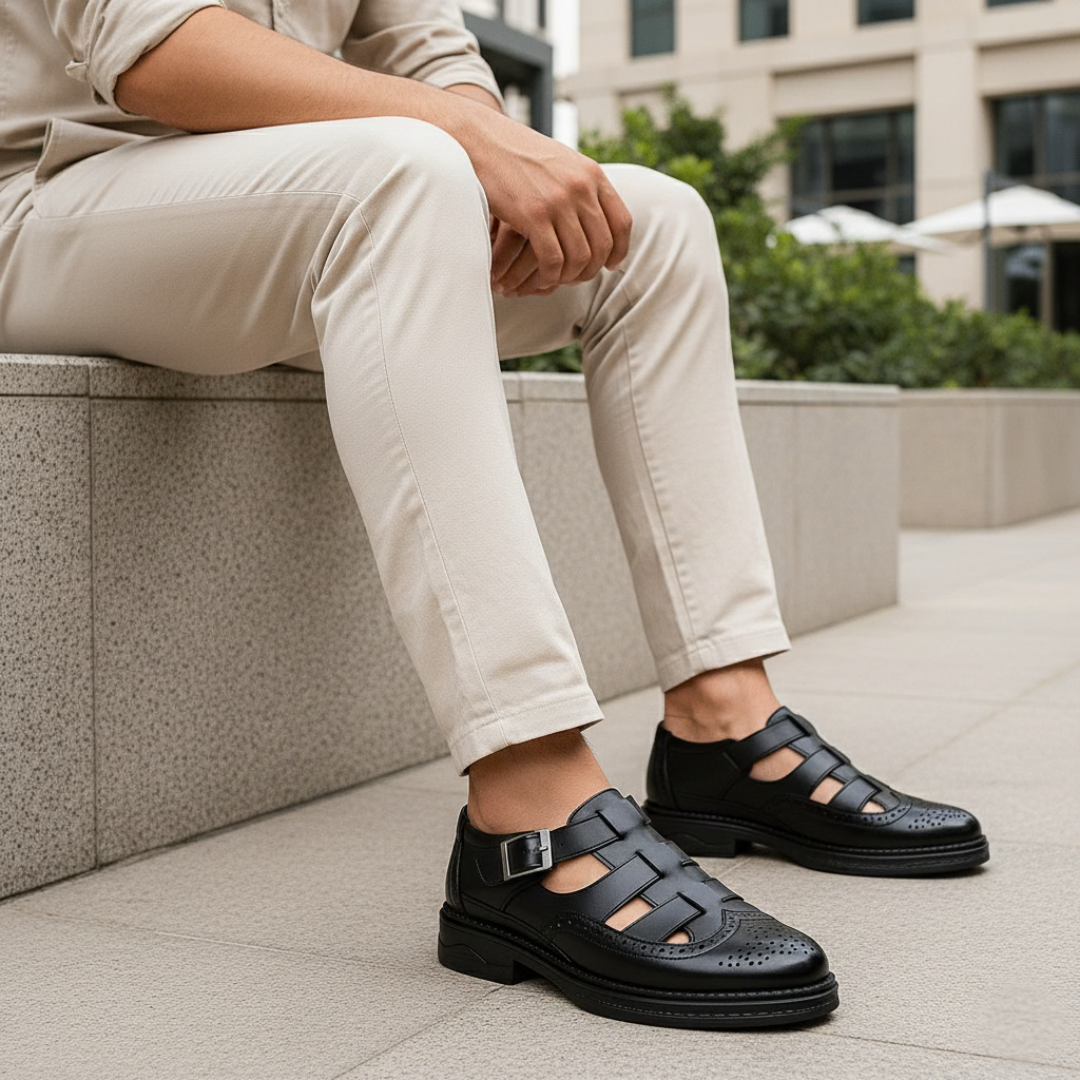 Men's Leather Sandals Slip-On with Non-Slip Sole