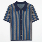 Resort Wear Men Knit Polo Shirt Vertical Stripe | Embla