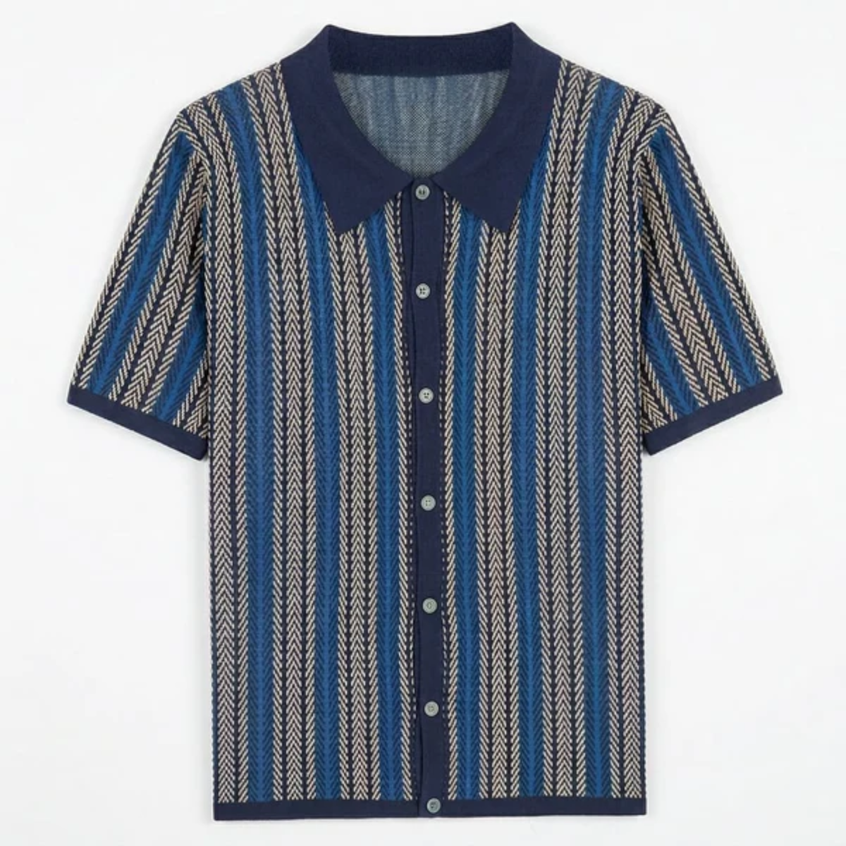 Resort Wear Men Knit Polo Shirt Vertical Stripe | Embla