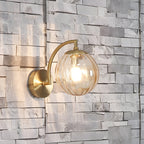 Luna | Wall Lamp | Curved Arm, Spherical Ribbed Glass Shade, 1-Light