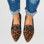 Women slip-on loafers round toe flat profile in khaki grey black and leopard