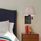 Luna | Swing Arm Wall Lamp | Plug-In, Linen Shade, Black | 1-Light