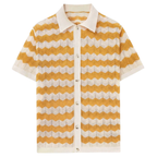 Resort Wear Men Knit Polo Shirt Vertical Stripes Camp Collar | Aria