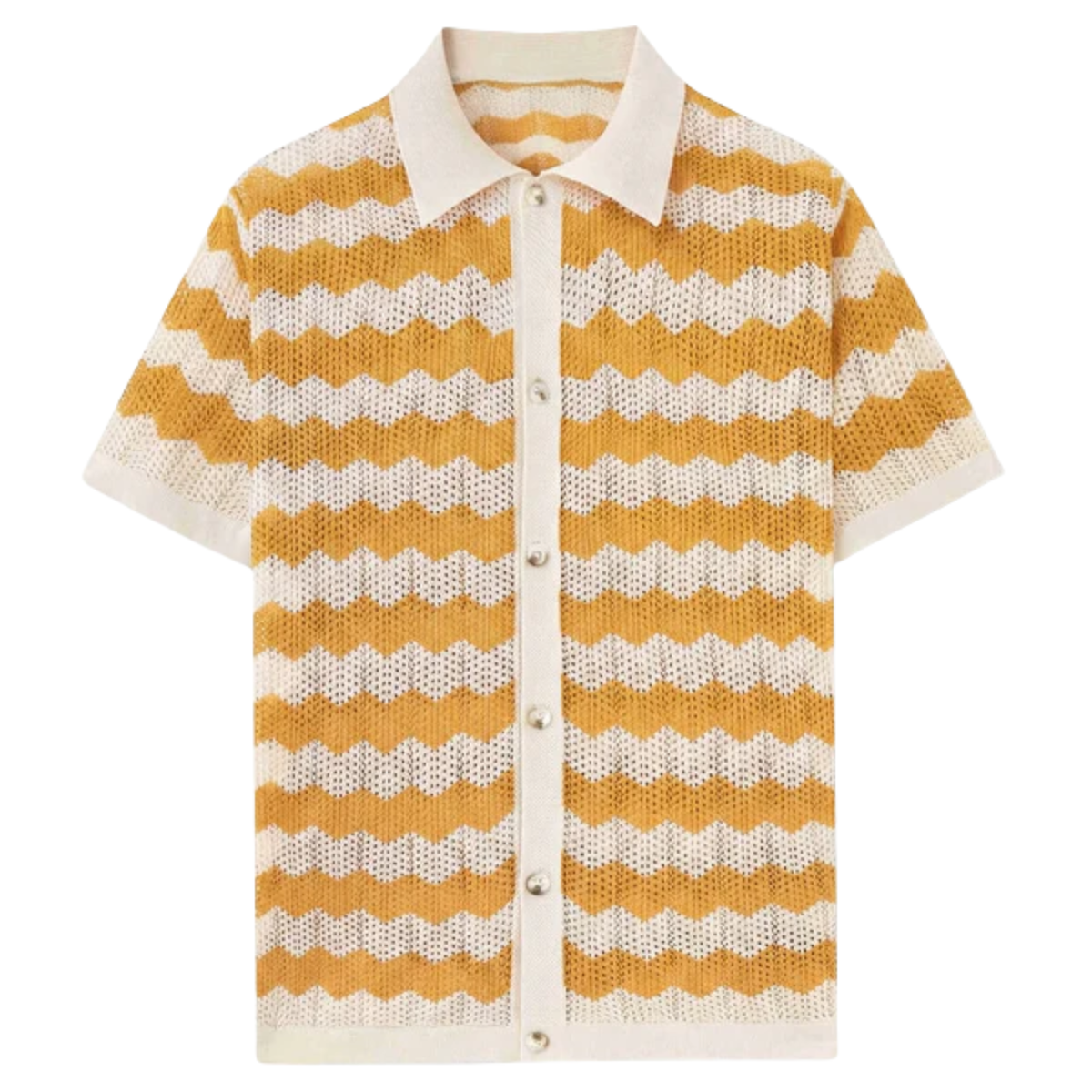 Resort Wear Men Knit Polo Shirt Vertical Stripes Camp Collar | Aria