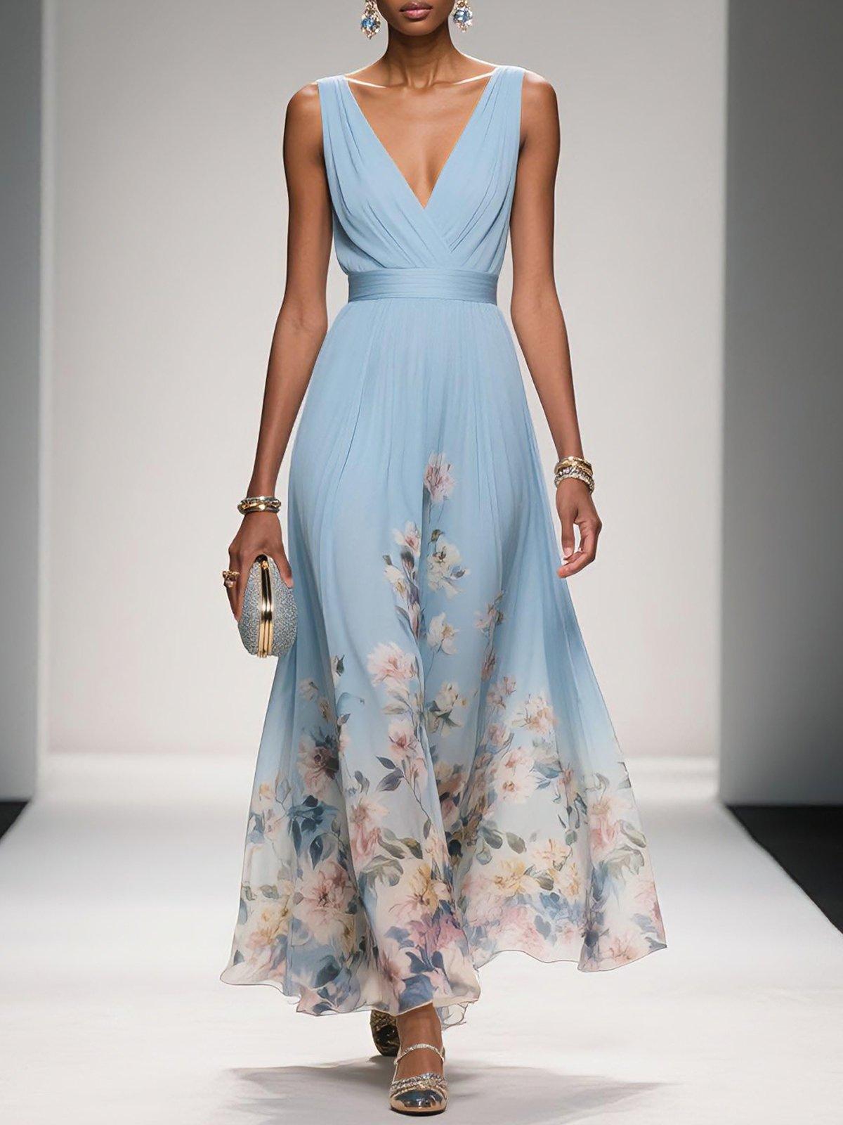 Cora | Women's Floral Print Dress | Wedding Guest, A-Line | V-Neck