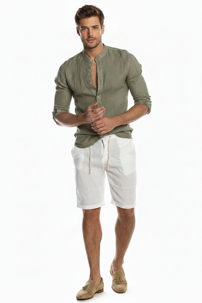 Elsa | Men's Button-Up Shirt | Green, Classic Collar | Casual Summer