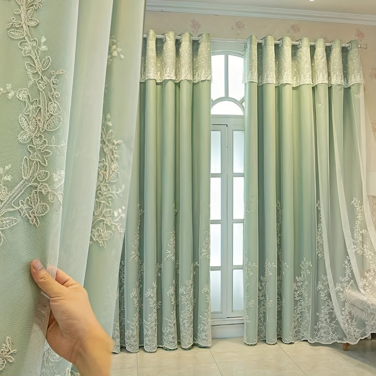 Saoirse | Embroidered Curtain Panels | Elf & Fairy Design, Light-Filtering | Set of 2 with Rings