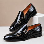 Clea | Men's Leather Loafers | Double Monk Strap, Almond Toe