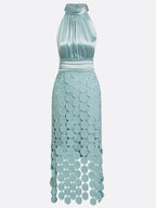 Ottavia | Halter Midi Dress | Occasion, Satin Bodice | Appliqué Skirt