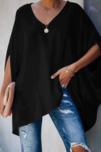 Women Oversized Tunic Top Batwing Sleeves V Neck