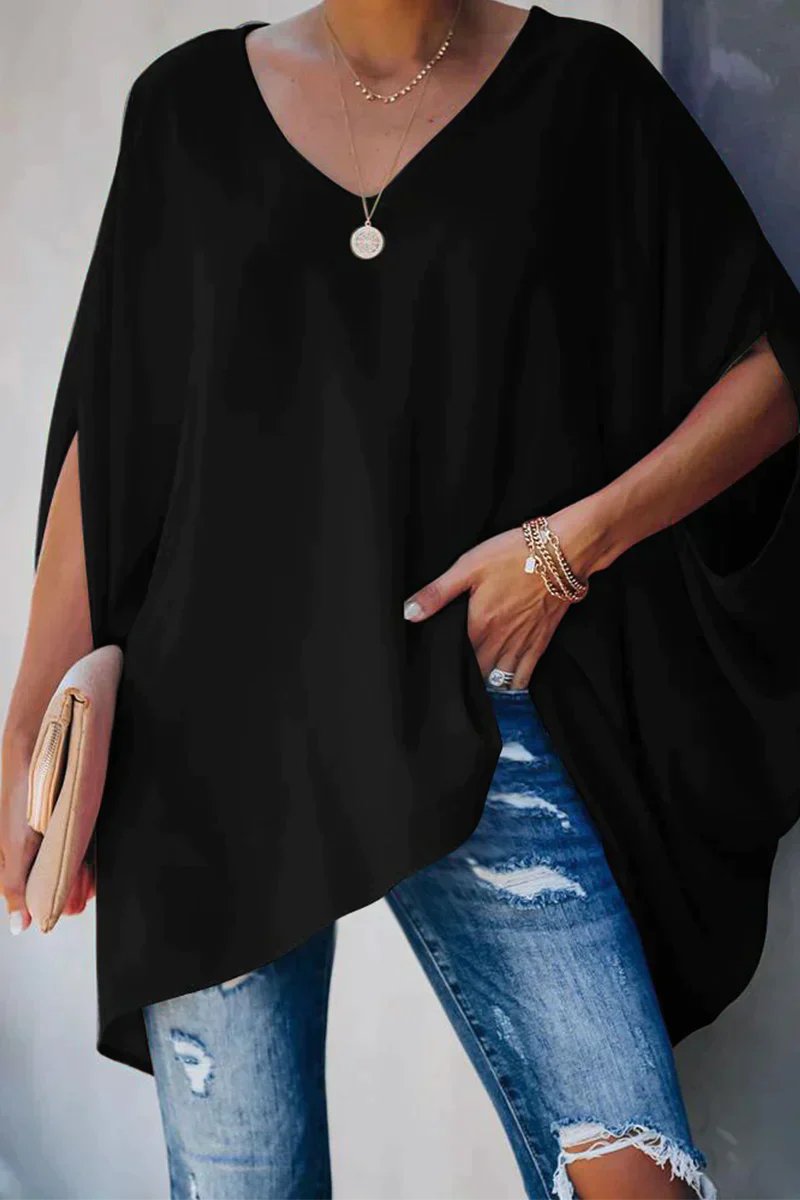 Women Oversized Tunic Top Batwing Sleeves V Neck