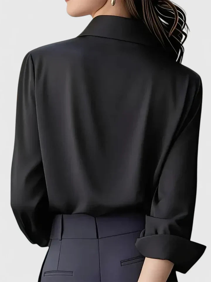 Clea | Women's Satin Blouse | Button-Up, Short Sleeve | Summer