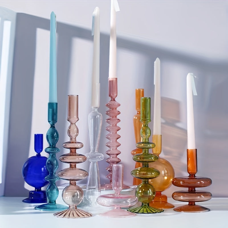 Indra | Glass Candlestick Set | Minimalist Table Decor | Lacquered, Romantic