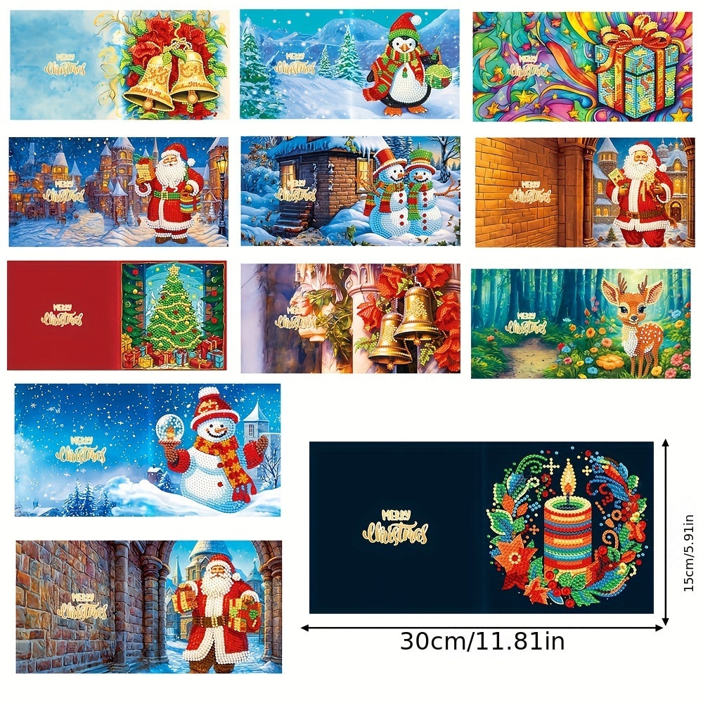 Romilly | Diamond Painting Christmas Cards | 12-Piece Set, Santa Claus, Handmade