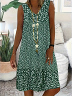 Floral Dress Women Lightweight Midi Length Sleeveless V Neck
