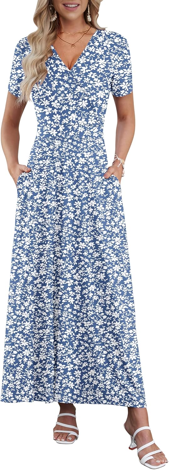 Hazel | Women's Maxi Dress | Bohemian V-Neck, Empire Waist, Pockets
