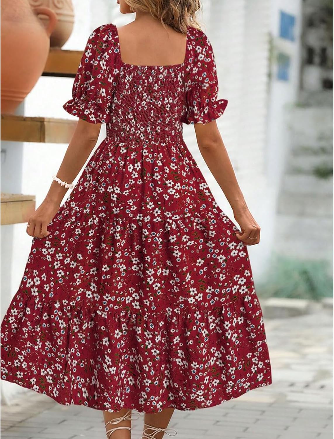 Nina | Women's Mini Dress | Floral, Puff Sleeves, Tied Waist | Summer