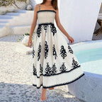 Anouk | Women's Maxi Dress | Bohemian Smocked Square Neck, Sleeveless, White