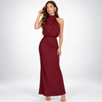 Satin Dress Women Midi Asymmetric Neckline Lightweight