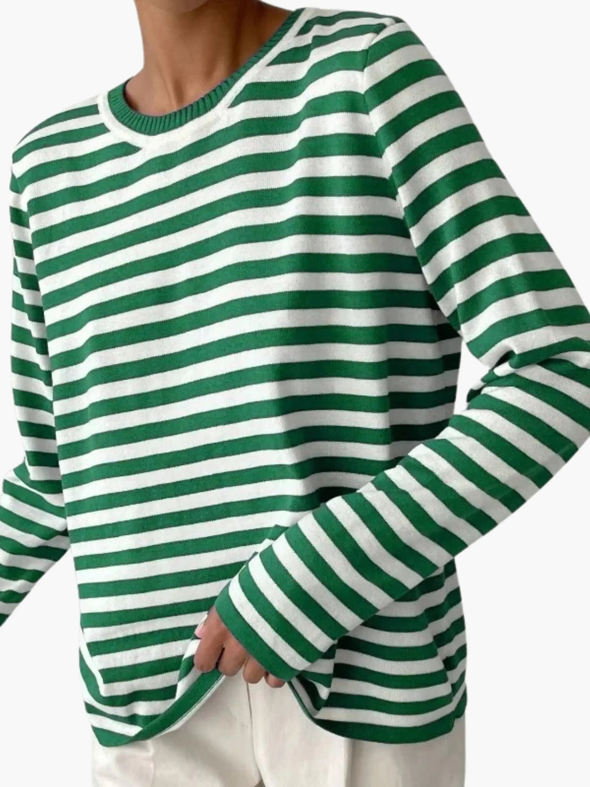 Marlow | Striped Knit Sweater | Women's Relaxed Fit | Round Neck, Long Sleeve