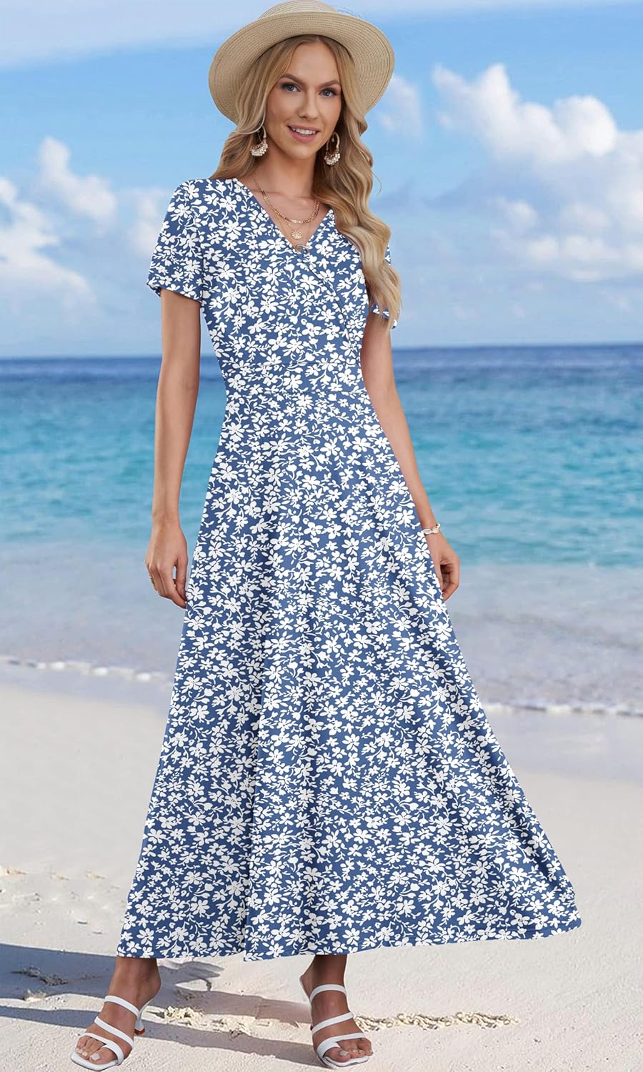 Hazel | Women's Maxi Dress | Bohemian V-Neck, Empire Waist, Pockets