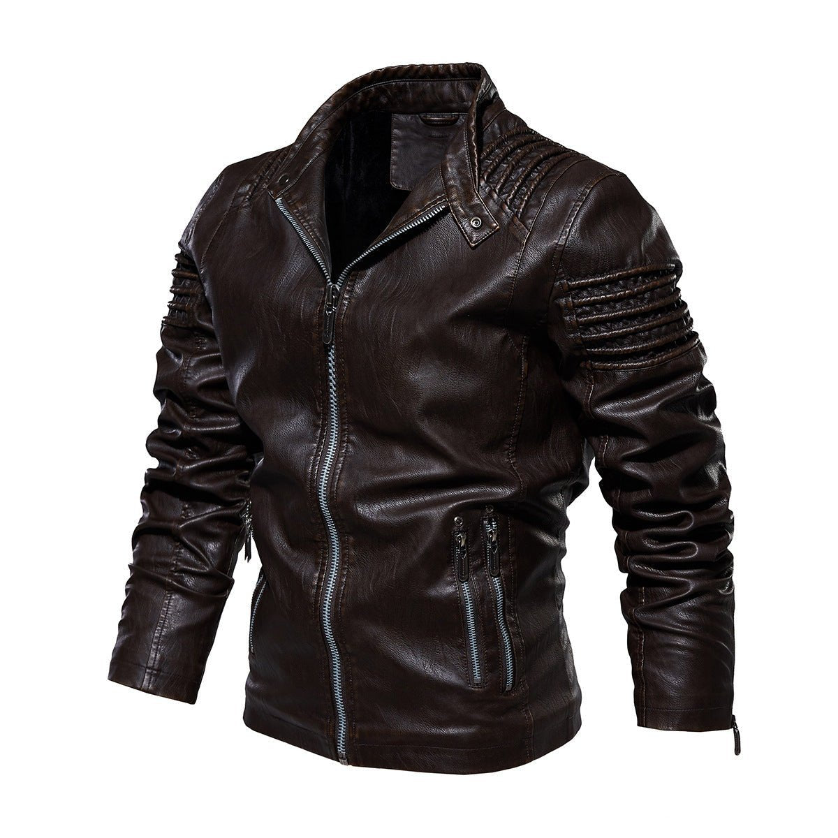 Quinn | Men's Faux Leather Jacket | Biker Style, Ribbed Sleeves | Fleece Lined
