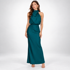 Satin Dress Women Midi Asymmetric Neckline Lightweight