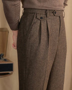 Esma | Men's Wool Trousers | High Waist, Pleated Front | Herringbone