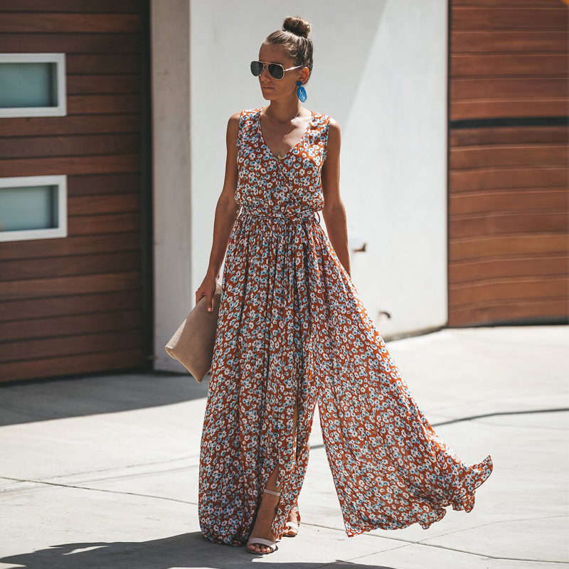 Giselle | Maxi Dress | Floral Print, Sleeveless, High Slit | Summer
