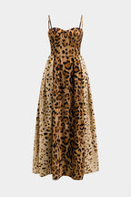Women Leopard Print Midi Dress Corset Bodice