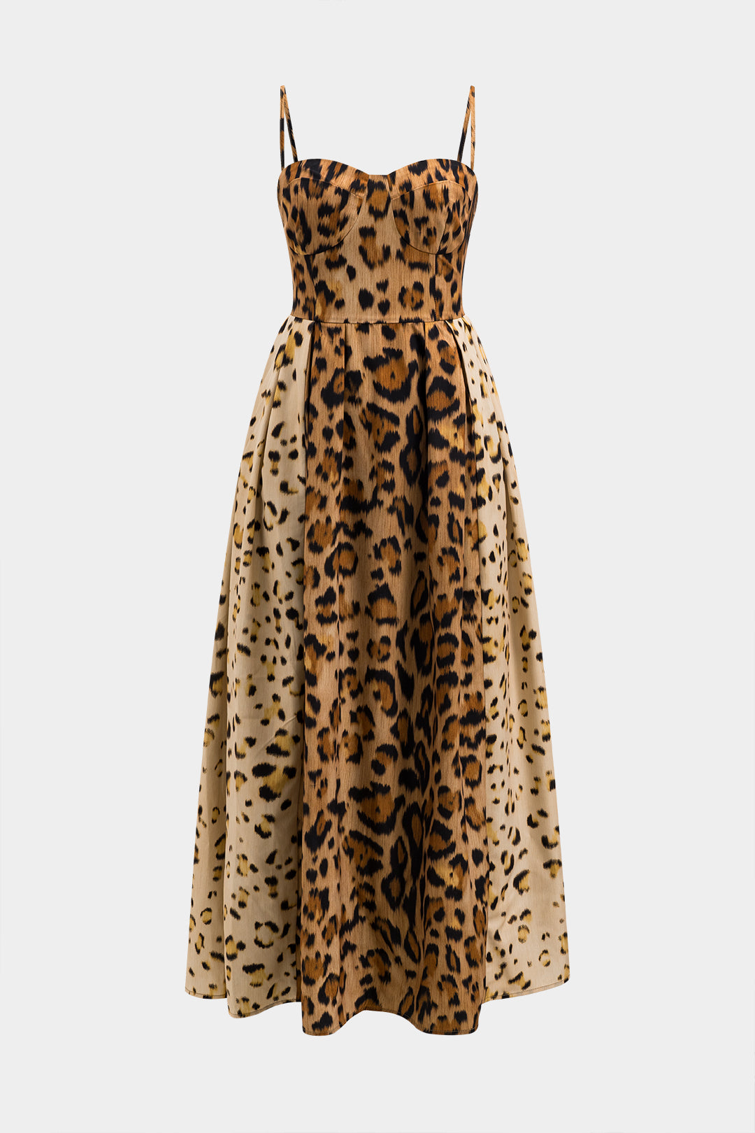 Women Leopard Print Midi Dress Corset Bodice