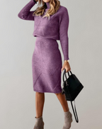 Women 2 Piece Knit Turtleneck Sweater Slim Skirt Set