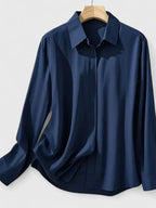 Clea | Women's Satin Blouse | Button-Up, Short Sleeve | Summer