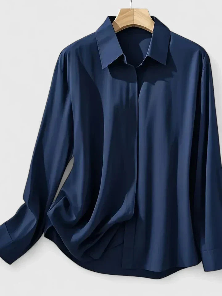 Clea | Women's Satin Blouse | Button-Up, Short Sleeve | Summer