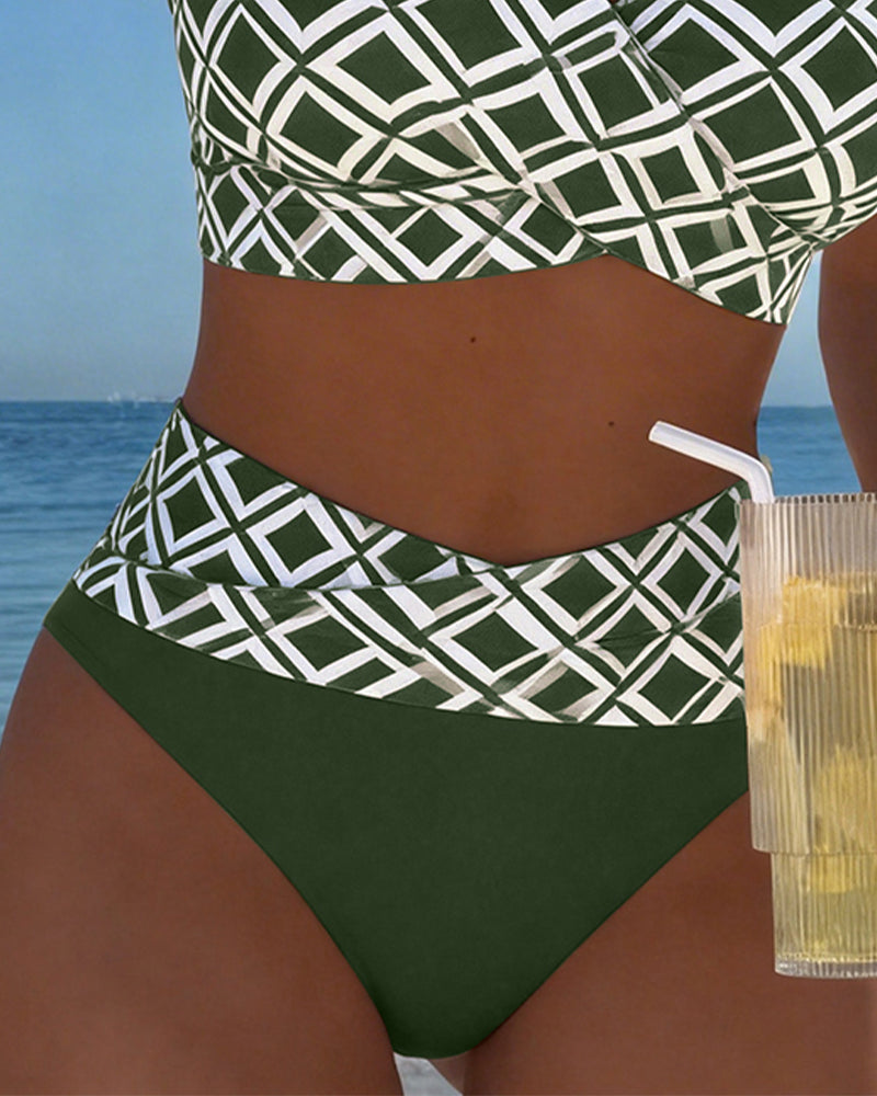 High Waist Bikini Set Women Checkered Two Piece Wireless Bra