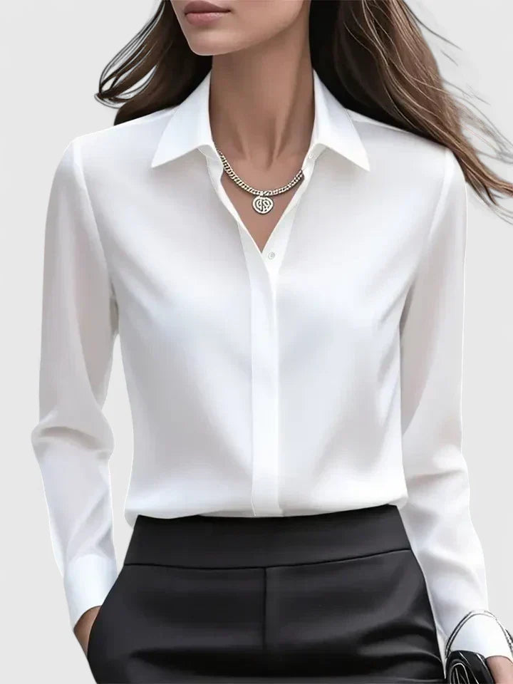 Clea | Women's Satin Blouse | Button-Up, Short Sleeve | Summer
