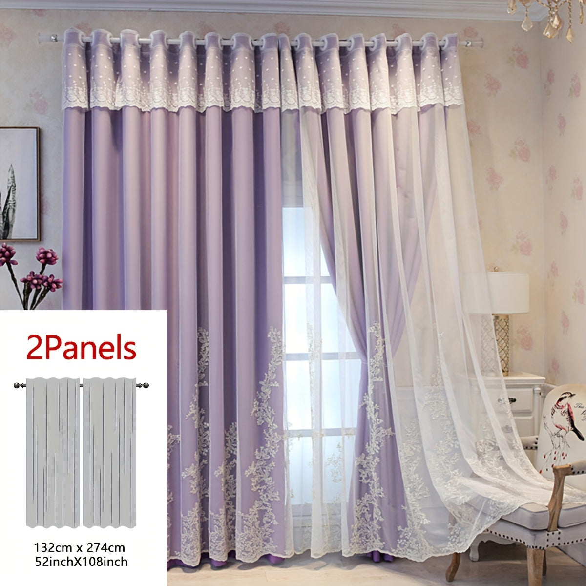 Saoirse | Embroidered Curtain Panels | Elf & Fairy Design, Light-Filtering | Set of 2 with Rings