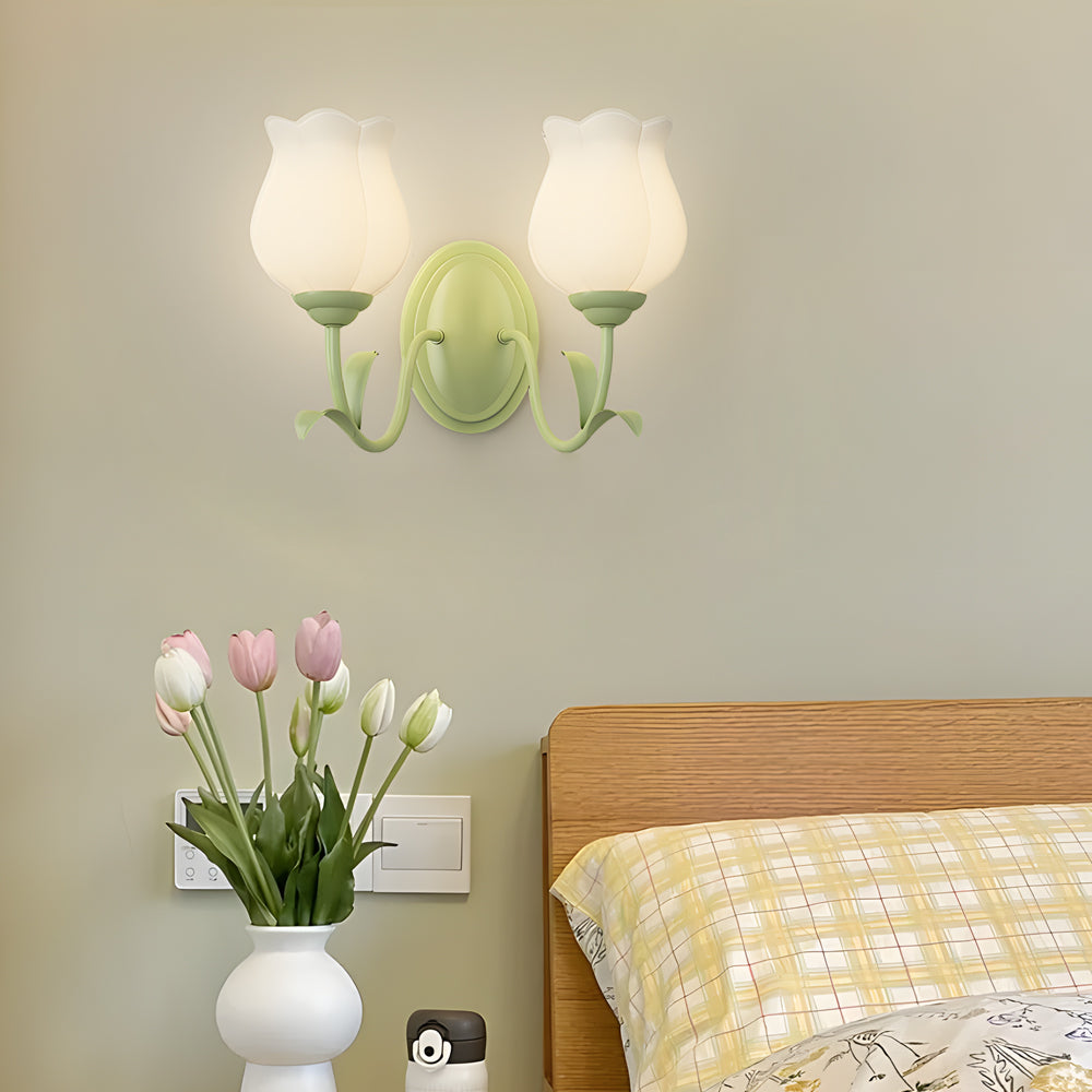 Eira | Wall Lamp | Floral Glass, 3-Step Dimmable, Green | 1 or 2 Light