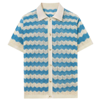 Resort Wear Men Knit Polo Shirt Vertical Stripes Camp Collar | Aria
