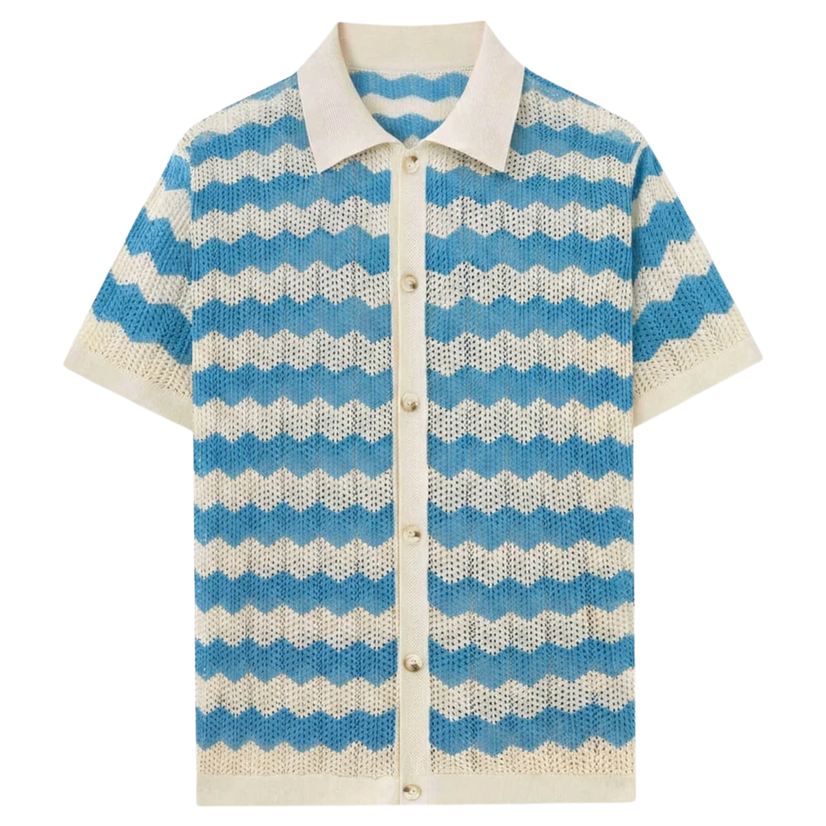Resort Wear Men Knit Polo Shirt Vertical Stripes Camp Collar | Aria