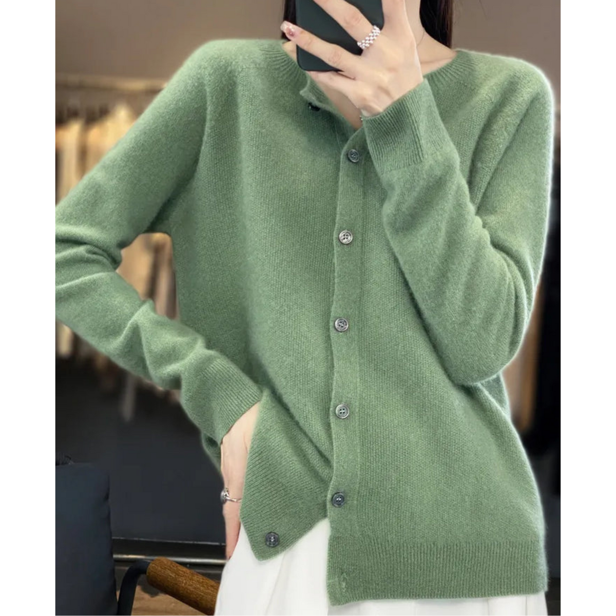 Nova | Women's Merino Wool Sweater | Round Neck, Button Placket | Slim Fit