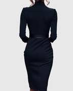 Midi Dress Women Fitted Pencil Wrap Neckline Three Quarter Sleeve