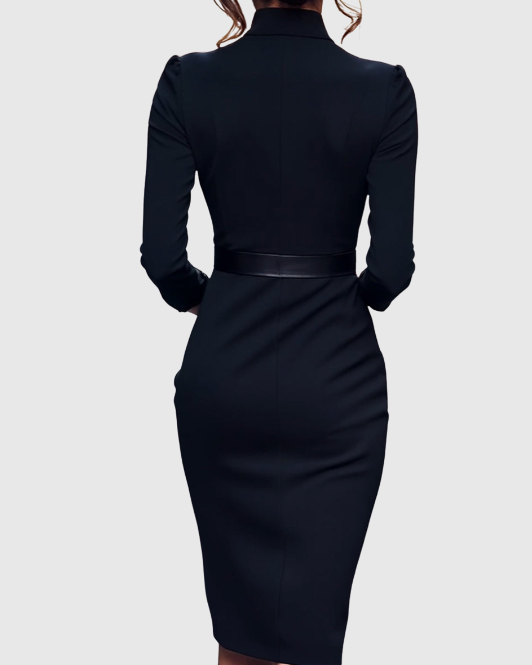 Midi Dress Women Fitted Pencil Wrap Neckline Three Quarter Sleeve