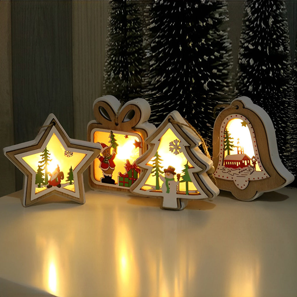 Soraya | Wooden Christmas Ornaments | Set of 2, Button Battery, Modern
