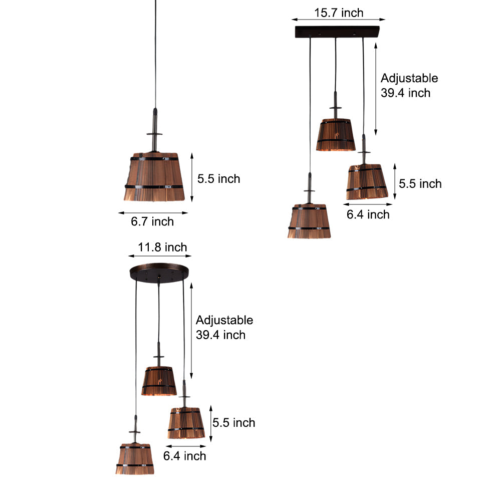 Anouk | Pendant Lamp | Rustic Wooden Bucket Shade, Industrial | 1 or 3 Light